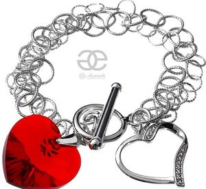 CRYSTALS BEAUTIFUL BRACELET RED  HEART SILVER 925