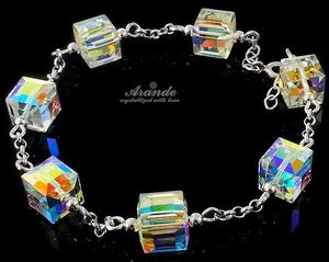 Kryształy Bransoletka Srebro Crystal Aurora Cube
