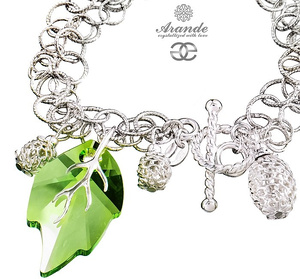 Kryształy Ozdobna Bransoletka Green Leaf Srebro