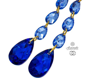 Kryształy Piękne Długie Kolczyki Blue Comet Gloss Gold Złote Srebro