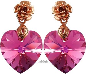 NEW! CRYSTALS CRYSTALS HEART EARRINGS ROSE GOLD SILVER 925 CERTIFICATE