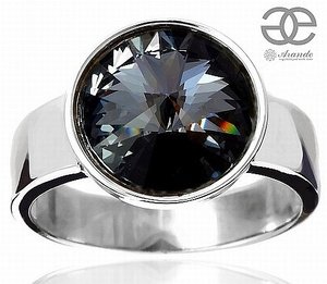 CRYSTALS CRYSTAL *SILVER NIGHT PARIS* BEAUTIFUL RING STERLING SILVER 925