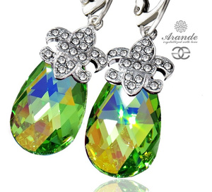 Kryształy Kolczyki Peridot Fleur De Lis Srebro