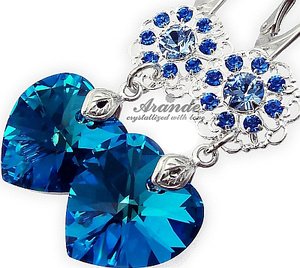Nowe Kryształy Piękne Kolczyki Blue Heart Feel