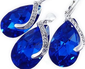 CRYSTALS CRYSTALS *BLUE COMET SENTI* EARRINGS NECKLACE STERLING SILVER