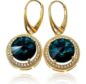 Kryształy Piękne Kolczyki Royal Paris Emerald Gold Złote Srebro Certyfikat