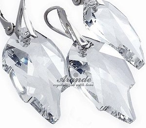 Kryształy kolczyki+wisiorek CRYSTAL LEAF SREBRO