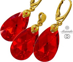 NEW CRYSTALS EARRINGS PENDANT LIGHT SIAM GOLD PLATED STERLING SILVER