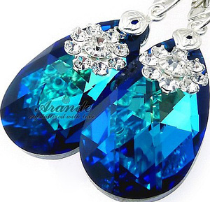 Kryształy Piękny Komplet Blue Flow 28mm Srebro