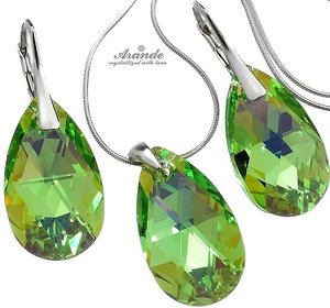 CRYSTALS CRYSTALS *PERIDOT* EARRINGS+NECKLACE+CHAIN STERLING SILVER 925