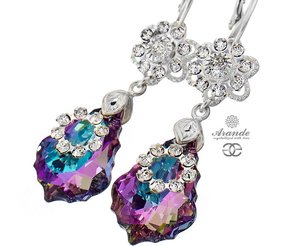 CRYSTALS UNIQUE BEAUTIFUL EARRINGS VITRAIL ORCHIDEA STERLING SILVER 925