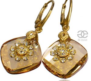 CRYSTALS EARRINGS METRO FLOW GOLD PLATED STERLING SILVER