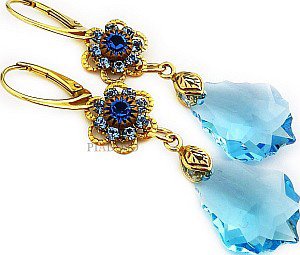 Nowe Kryształy Piękne Kolczyki Aqua Feel Gold
