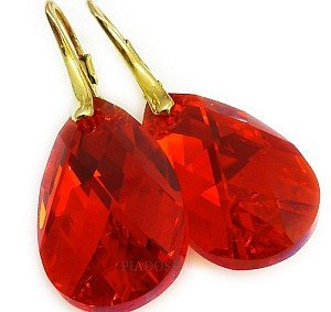 CRYSTALS CRYSTALS *RED* EARRINGS GOLD PLATED STERLING SILVER CERTIFICATE
