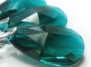 EARRINGS+PENDANT CRYSTALS CRYSTALS *EMERALD 28MM* STERLING SILVER 925
