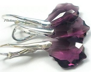 CRYSTALS BEAUTIFUL EARRINGS PENDANT AMETHYST BAROQUE STERLING SILVER 925