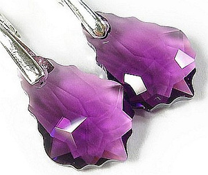 Kryształy Piękne Kolczyki Srebro Amethyst Barok