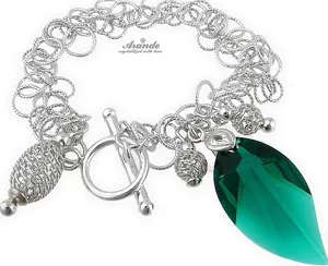 Kryształy Ozdobna Bransoletka Emerald Leaf Srebro