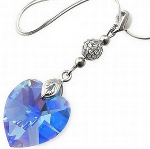 CRYSTALS BEAUTIFUL NECKLACE AQUA HEART STERLING SILVER 925