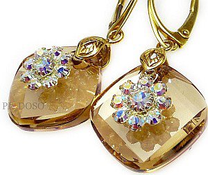 EARRINGS CRYSTALS CRYSTALS *METRO GOLD* STERLING SILVER 24K GOLD PLATED