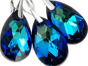 CRYSTALS EARRINGS PENDANT CHAIN BEARMUDA BLUE STERLING SILVER