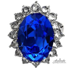 Kryształy piękny pierścionek ROYAL BLUE SREBRO