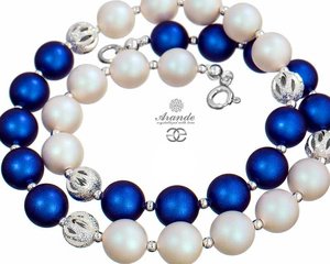 Kryształy piękny naszyjnik PERŁY  BLUE WHITE FANTASIA SREBRO