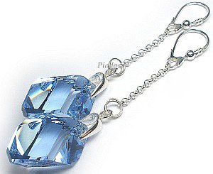 CRYSTALS CRYSTALS *SAPPHIRE CUBIC* LONG EARRINGS STERLING SILVER CERTIFICATE