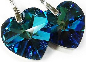 PROMOCJA Kryształy Serce 18mm Kolczyki Srebro BLUE