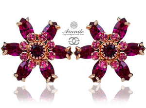 Kryształy Przepiękne Kolczyki Fuchsia Azure Rose Gold