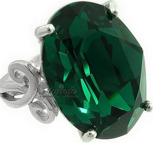CRYSTALS ELEMENTS BEAUTIFUL RING EMERALD STERLING SILVER CERTIFICATE