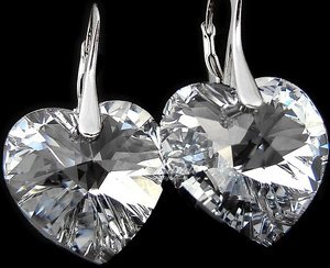 EARRINGS CRYSTALS CRYSTALS *COMET HEART* STERLING SILVER 925 CERTIFICATE
