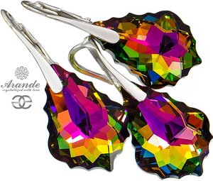 CRYSTALS UNIQUE EARRINGS PENDANT VITRAIL BAROQUE STERLING SILVER