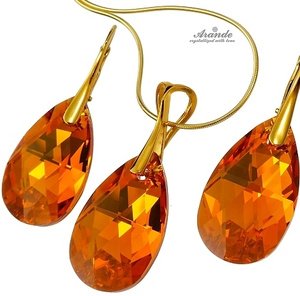 CRYSTALS BEAUTIFUL EARRINGS PENDANT CHAIN TOPAZ GOLD PLATED STERLING SILVER