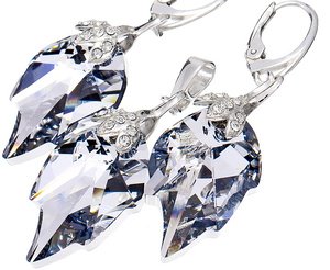 CRYSTALS DECORATIVE EARRINGS PENDANT COMET LEAF STERLING SILVER