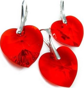 CRYSTALS *RED HEART* EARRINGS+PENDANT STERLING SILVER CERTIFICATE