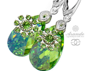 Kryształy Piękne Zielone Kolczyki Peridot Flower Srebro