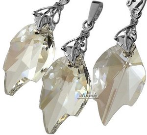 CRYSTALS BEAUTIFUL EARRINGS PENDANT MOON LEAF STERLING SILVER 925