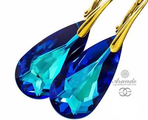 NEW CRYSTALS EARRINGS BERMUDA BLUE GOLD PLATED STERLING SILVER
