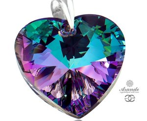 CRYSTALS BEAUTIFUL LARGE PENDANT VITRAIL HEART STERLING SILVER 925
