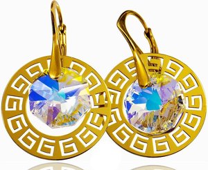 CRYSTALS EARRINGS *AURORA GREEK* GOLD PLATED STERLING SILVER