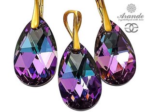CRYSTALS BEAUTIFUL EARRINGS PENDANT VITRAIL GOLD PLATED STERLING SILVER