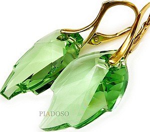 Kryształy kolczyki GREEN LEAF ZŁOTE SREBRO