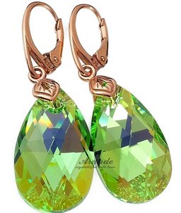 NEW! CRYSTALS EARRINGS PERIDOT ROSE GOLD SILVER 925 CERTIFICATE