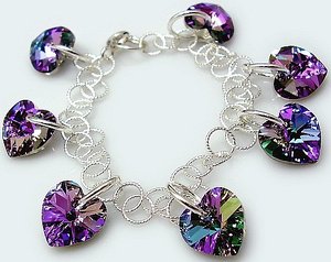 CRYSTALS HEART BRACELET MANY COLORS STERLING SILVER CERTIFICATE