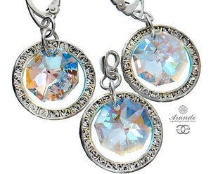 CRYSTALS DECORATIVE EARRINGS PENDANT BLUE AURORA STERLING SILVER 925