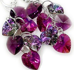 CRYSTALS CRYSTALS *VIOLET HEART MIX* EARRINGS STERLING SILVER CERTIFICATE