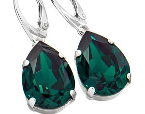CRYSTALS BEAUTIFUL EARRINGS *EMERALD* STERLING SILVER 925