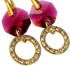 CRYSTALS CRYSTALS EARRINGS SPECIAL RUBY GOLD STERLING SILVER 24K GOLD PLATED