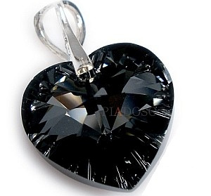 NEW CRYSTALS *SILVER NIGHT HEART* NECKLACE STERLING SILVER CERTIFICATE HANDMADE